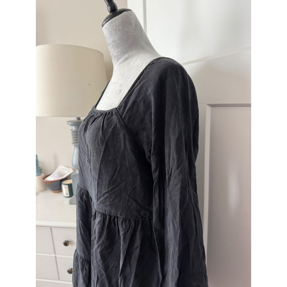 Amadi Washed Black Tencel Tiered Babydoll Mini Dress Square Neck Small USA Made - Picture 4 of 8
